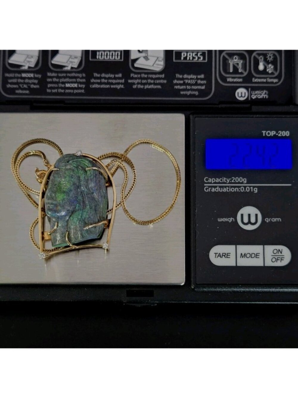 Vtg 14K Gold Carved Opal Female Face Diamond Necklace 22.42g Bust Figural 585 - Picture 15 of 16